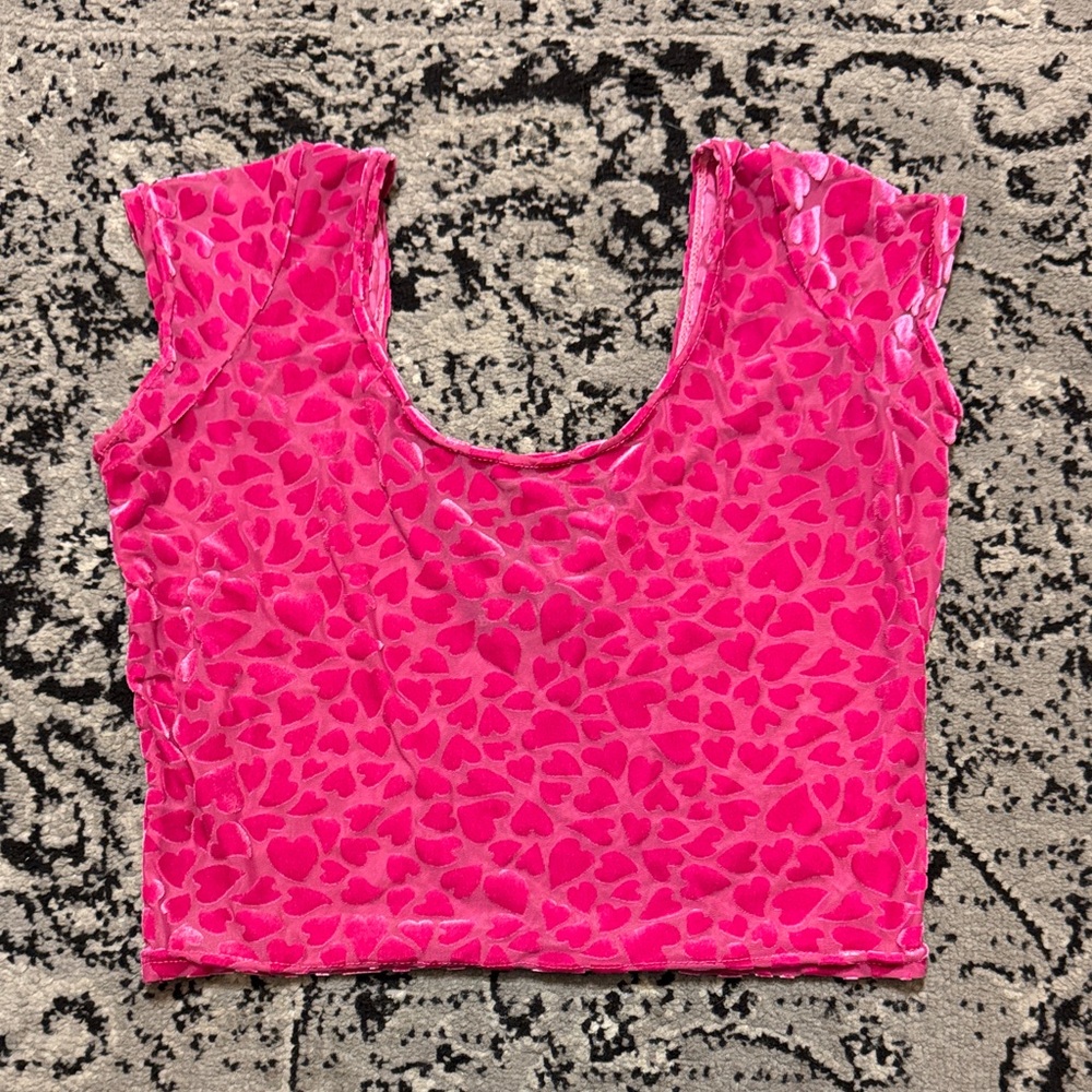 Pink Heart burnout velvet crop top